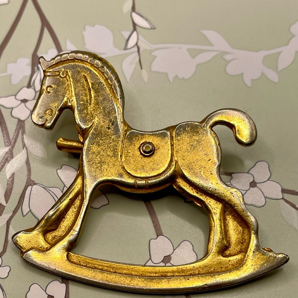 Vintage Gold Tone Rocking Horse Brooch Pin